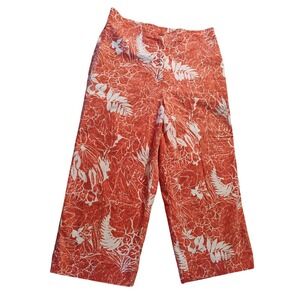 Chicos Size 1 Floral‎ Print Wide Leg Cropped Pants Orange White Cotton